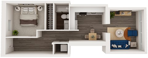 Floor plan for 1 bed, 1 bath, 777 sqft